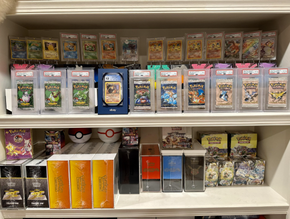 Pokémon sealed product and graded cards on display