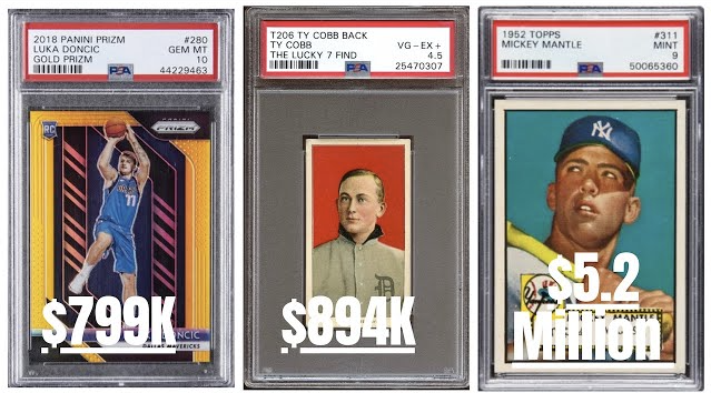 Graded sports cards — Doncic, Cobb, Mantle